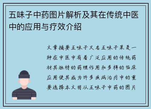 五味子中药图片解析及其在传统中医中的应用与疗效介绍